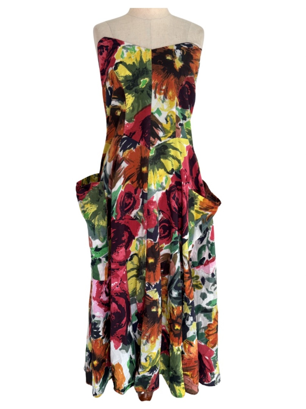 vtg 90s y2k cotton floral sweetheart empire waist maxi floral dress pockets 2x